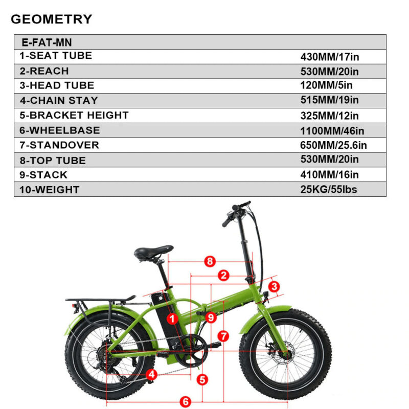 EUNORAU E-FAT-MN 48V 12.5Ah/17.5Ah 500W Folding Fat Tire Electric Bike - Image 12