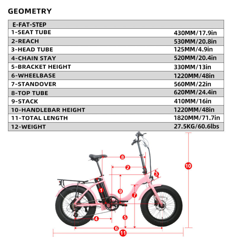 EUNORAU E-FAT-STEP 48V 12.5Ah/17.5Ah 500W Folding Step-Thru Electric Bike - Image 17