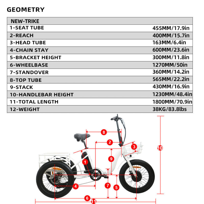 EUNORAU NEW-TRIKE 48V/12.5Ah 500W Step-Thru Folding Electric Trike - Image 10